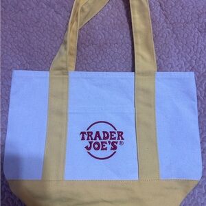 Trader Joe Yellow and White Mini Tote Bag